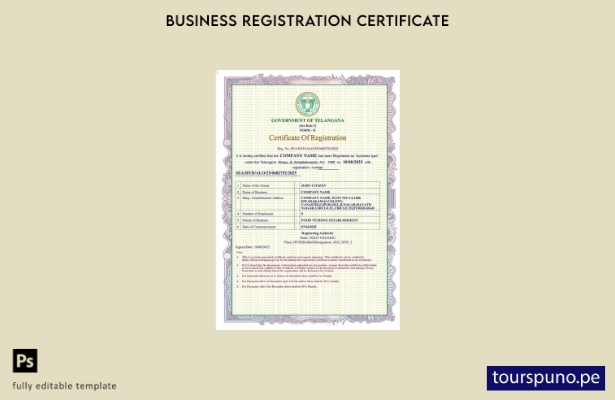 listo para imprimir Certificado de registro de India Telangana Plantilla de plan